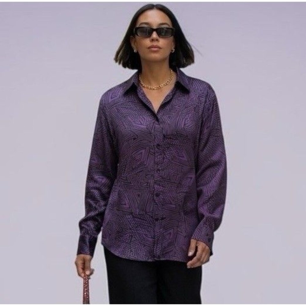 Versus Versace Womens Purple Geometric Button Up Shirt US 12 IT 48 Made Italy